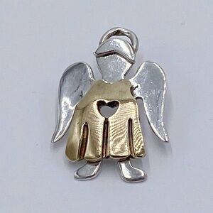 Vintage Sterling Silver 925 Mexico Angel Two Tone Pendant